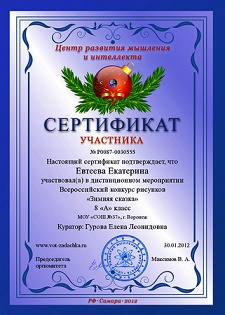 Зимняя сказка Евтеева Сертификат